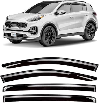 CLIM ART Incredibly Durable Rain Guards for Kia Sportage 2017-2022, Original Tape-on Window Deflectors, Vent Deflector, Vent Window Visors for Cars, Dark Smoke, Car Accessories, 4 pcs. - 416167