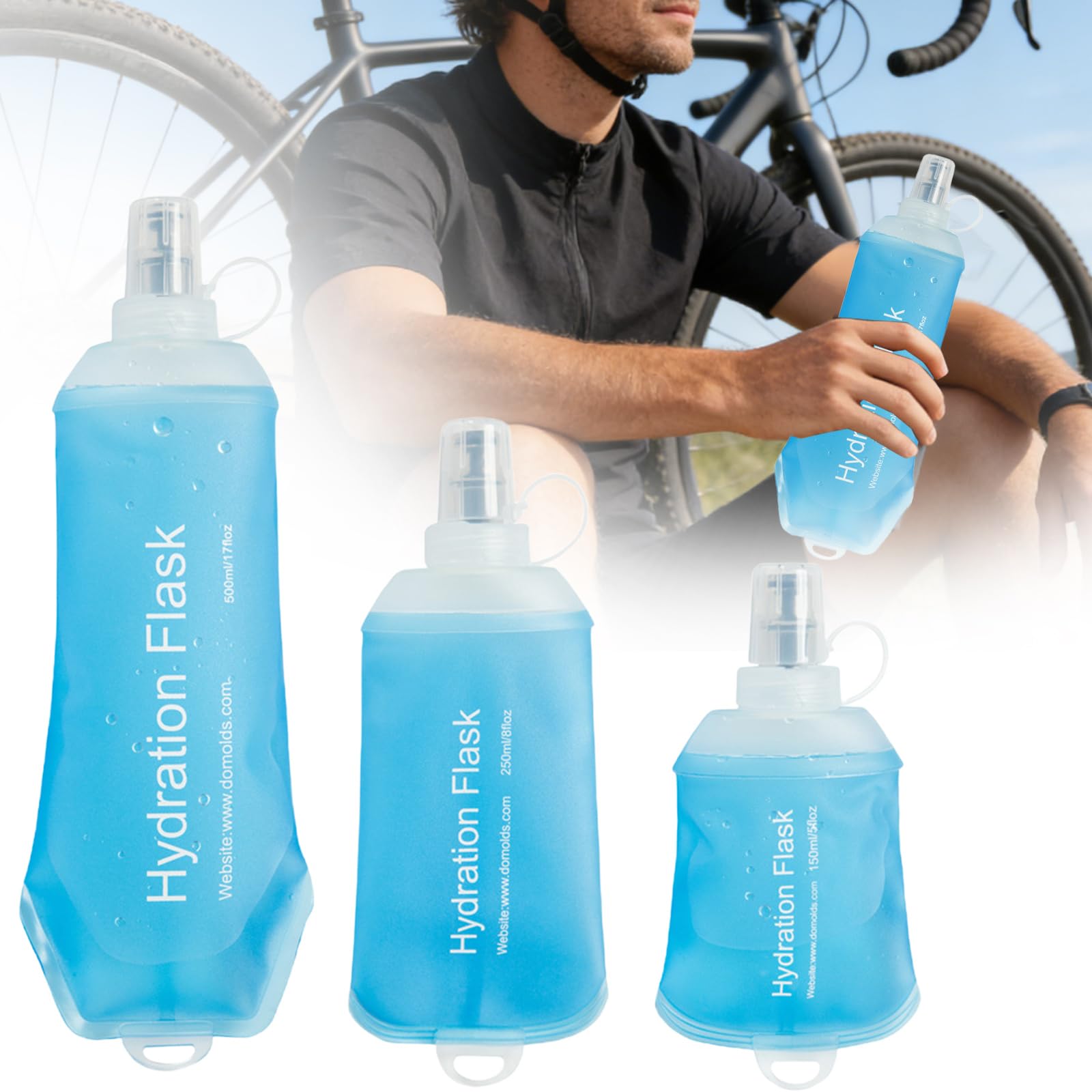 Collapsible Water Bottle,Running Water Bottle Light Tpu Soft Water Bottle Leak Proof Hydration Flask For Running Hiking Cycling Camping Portable Travel Sports Water Bag (Light Blue, 500ml)