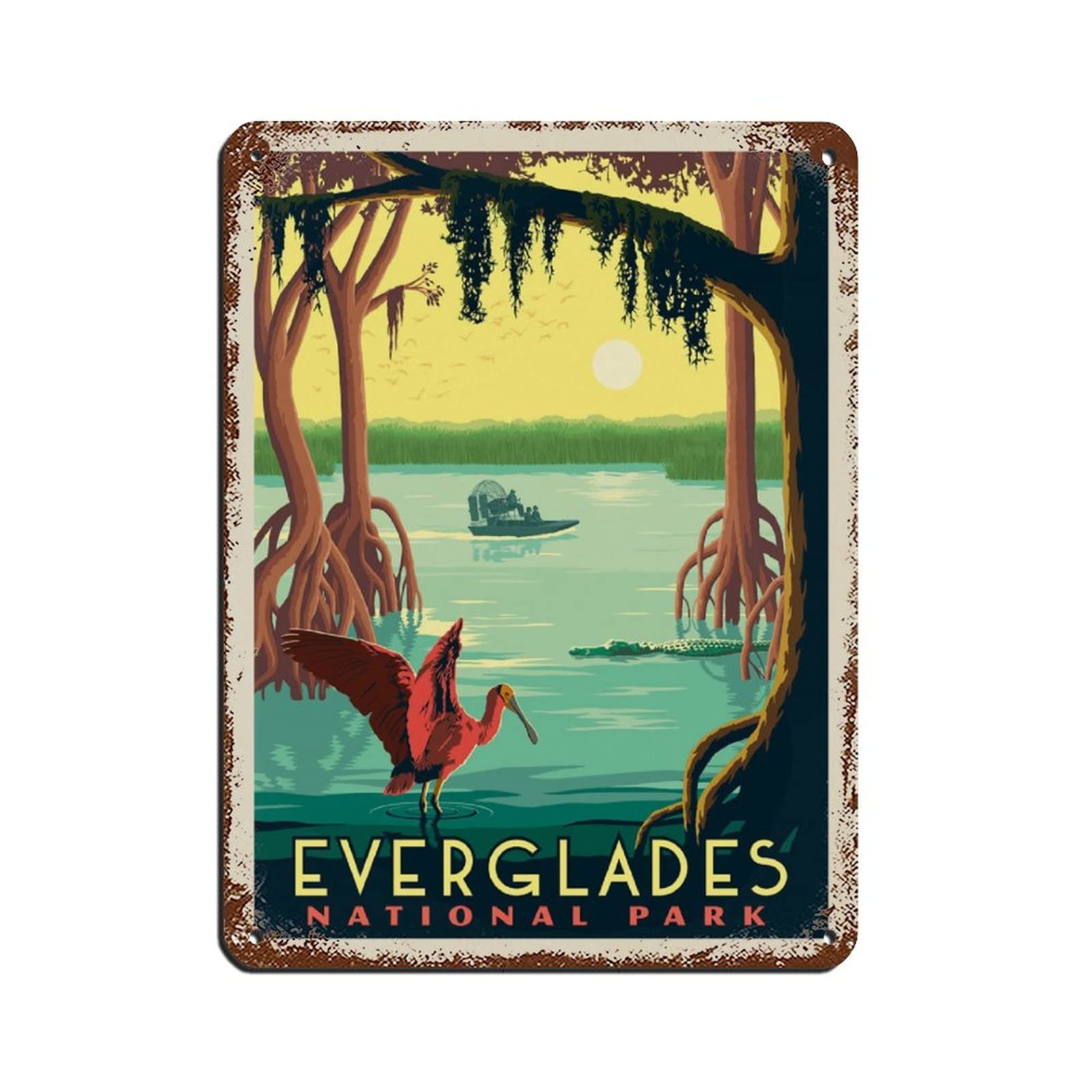 Oudrspo Vintage Cityscape Plaque Everglades Roseate Spoonbill Poster Vintage Tin Sign Home Office Kitchen Pub Club Cafe Bar Farm Restaurant Collection Metal Wall Decor