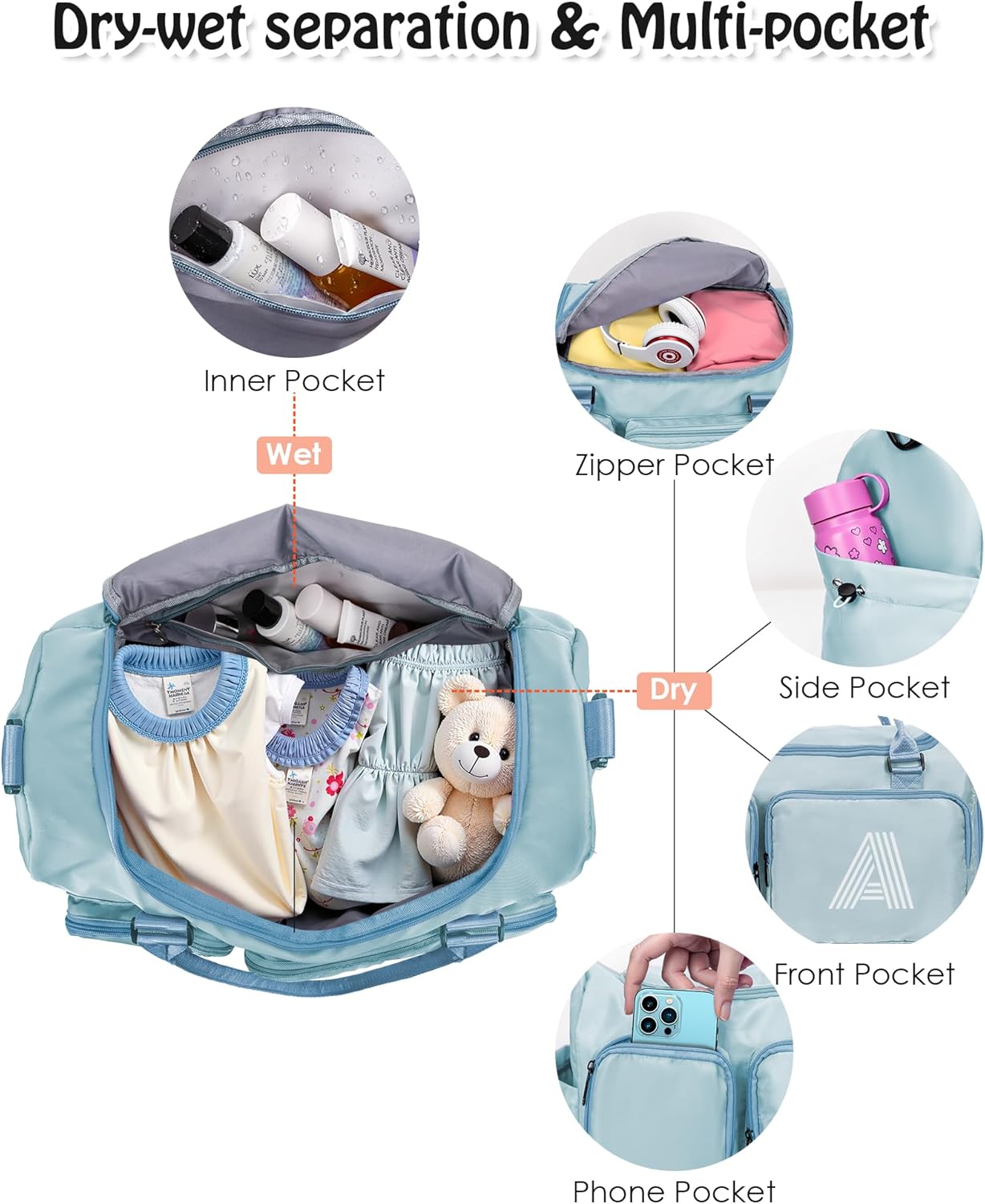 Elilier Gym Duffle Bag for Women Girls, with Shoe Compartment, Small Duffel Bag for Travel Sports Dance Workout, Initial Carry on Weekender Overnight Bag, Gifts for Women Girl Teen Kids