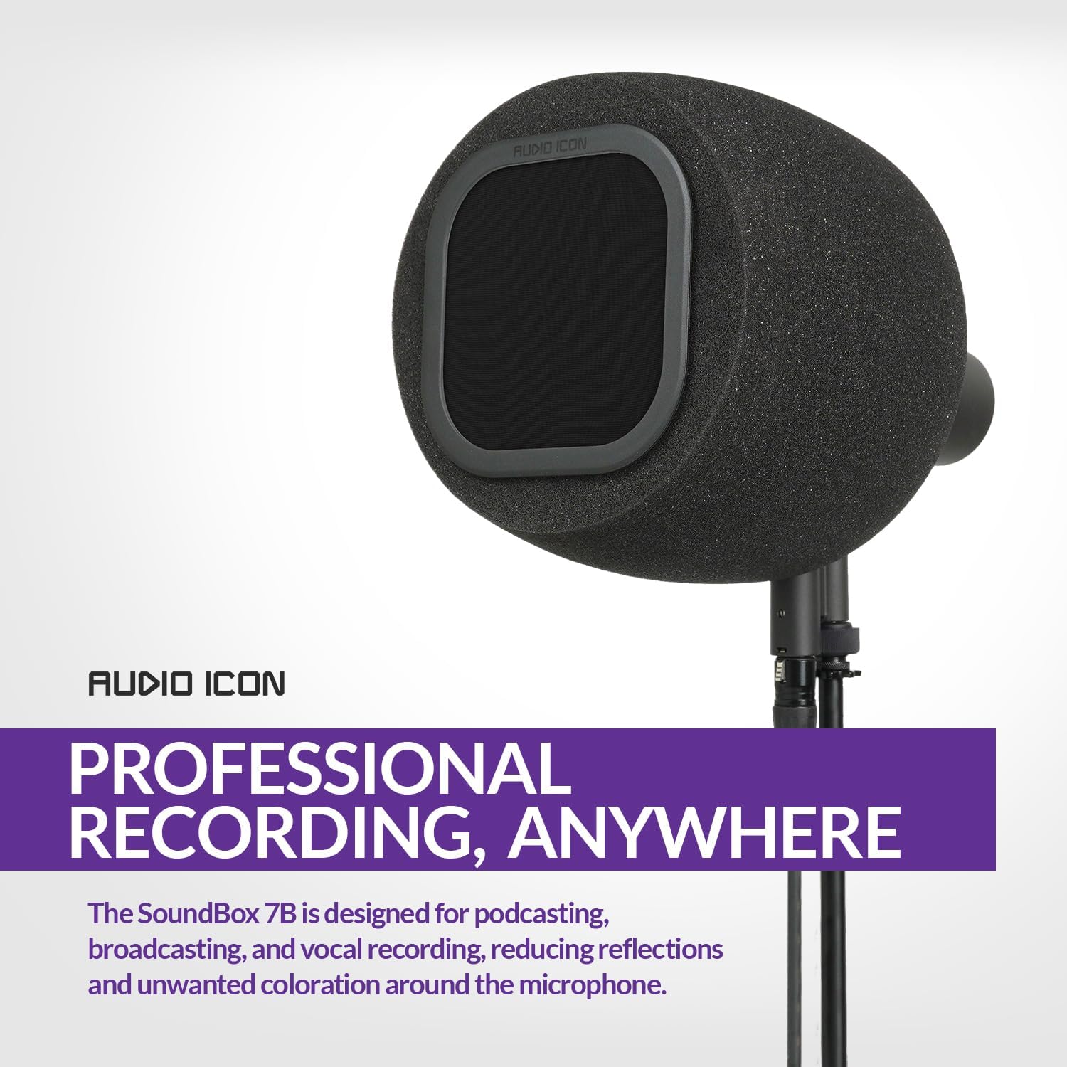 Soundbox 7B Top Address Vocal Recording Isolation Booth | High Density Foam Ball Microphone Shield with Pop Filter Windscreen Studio Quality Vocals, Podcasting Fits PodMic, SM7B, RE20, MV7 (Black)