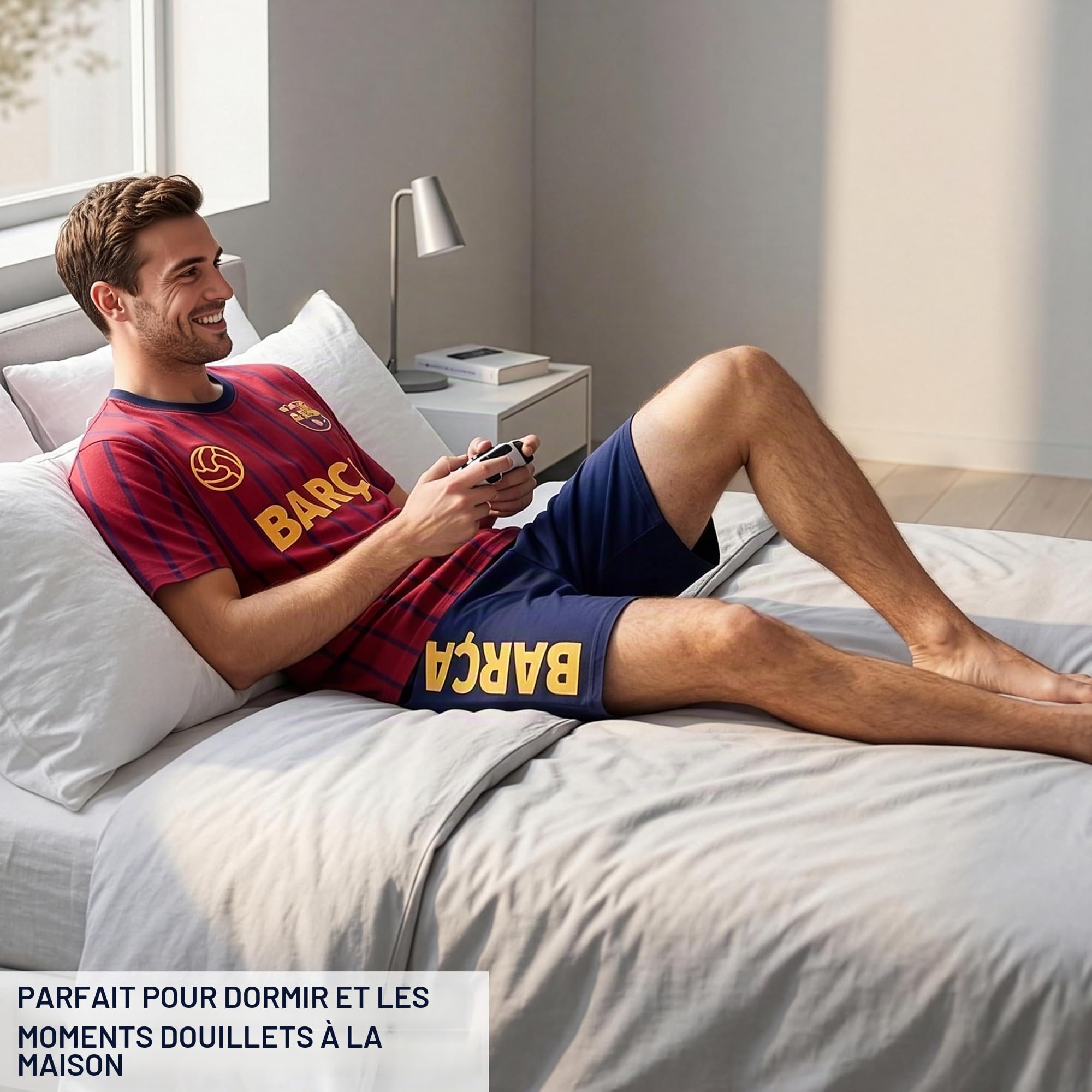 Get Trend Real Madrid | FC Barcelone Ensemble Pyjama Homme, Deux Pièce T-Shirt Manche Courte et Pyjama Short, Foot Gaming Merchandise, Cadeau Homme