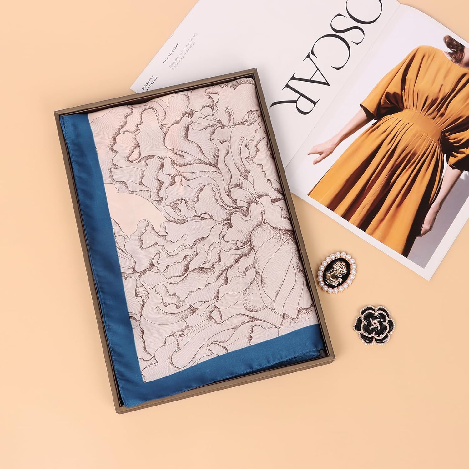 Bestshe Silk Feeling Long Scarf Fashion Floral Large Scarf Satin Shawl Wraps for Women with Gift Packed - Image 6