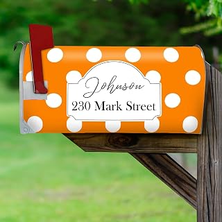 VWAQ Personalized Polka Dot Mailbox Cover Magnetic - Custom Address Mailbox Wrap - PMBM9 (Orange)