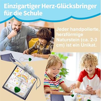 Mutstein for Children First Day of School Lucky Stone Keyring with encouragement card and organza bag lucky charm party bag for school child