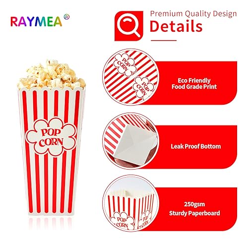 Miniatura 4 de Contenedores desechables de 46 onzas de cartón a rayas rojas y blancas para noche de cine (paquete de 12)