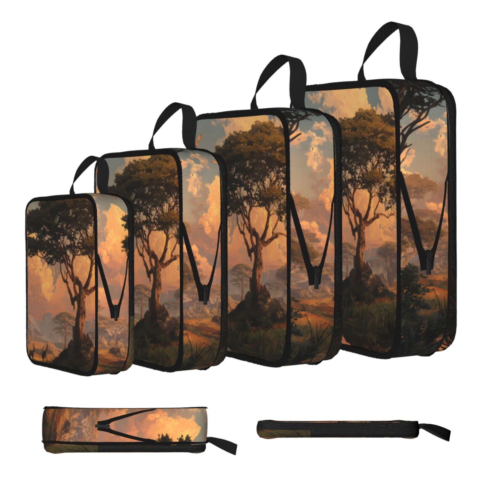 African Savanna Print 4 Set Compression Packing Cubes For Suitcases,Expandable Storage Bags Organizers