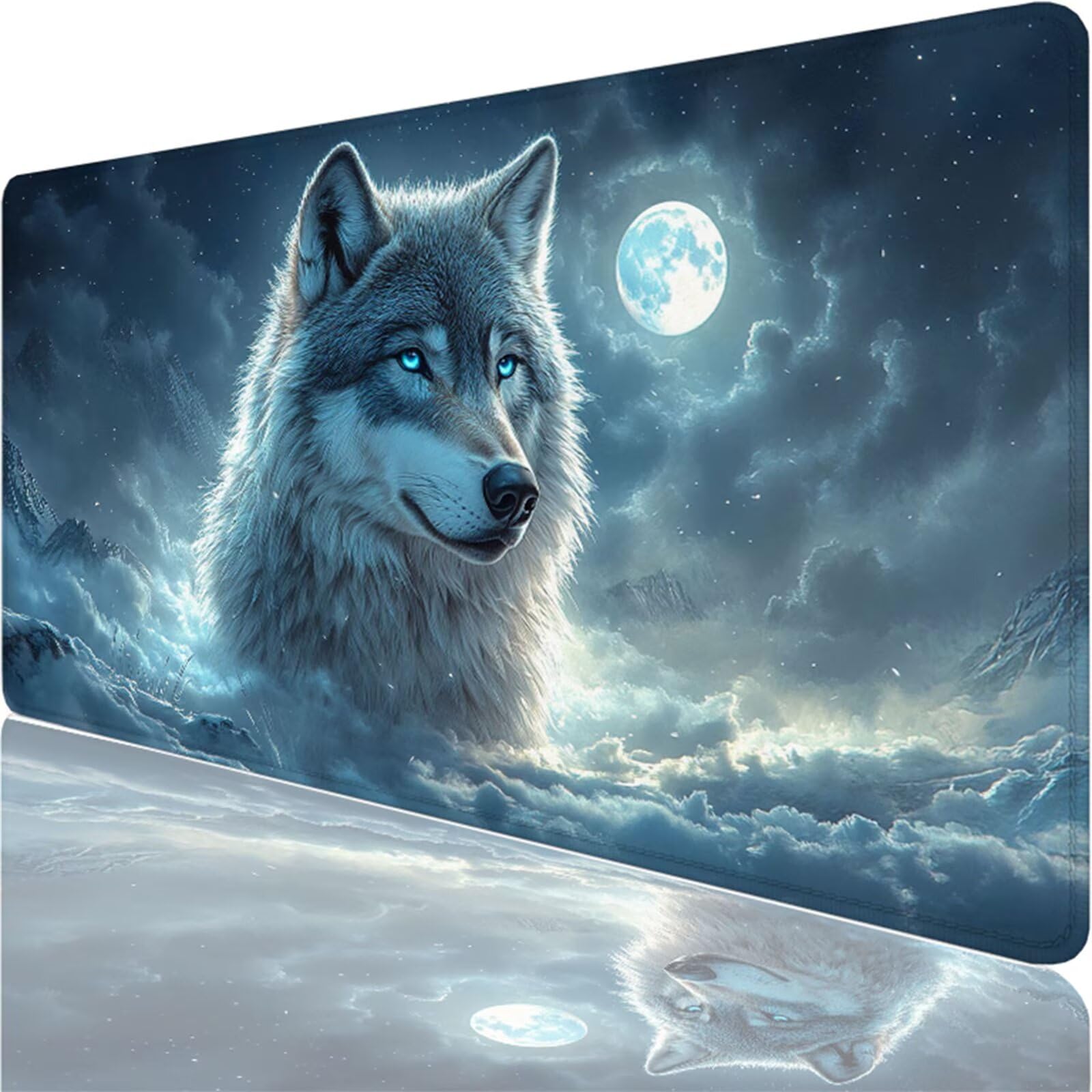 Tapis de Souris Gaming XXL,800x400x3mm Tapis de Souris Blanc,Grand Tapis de Bureau sous Main avec Surface Spéciale Améliore Vitesse et Précision,Imperméable Mouse Pad Loup pour Jeux,Bureau XF-847