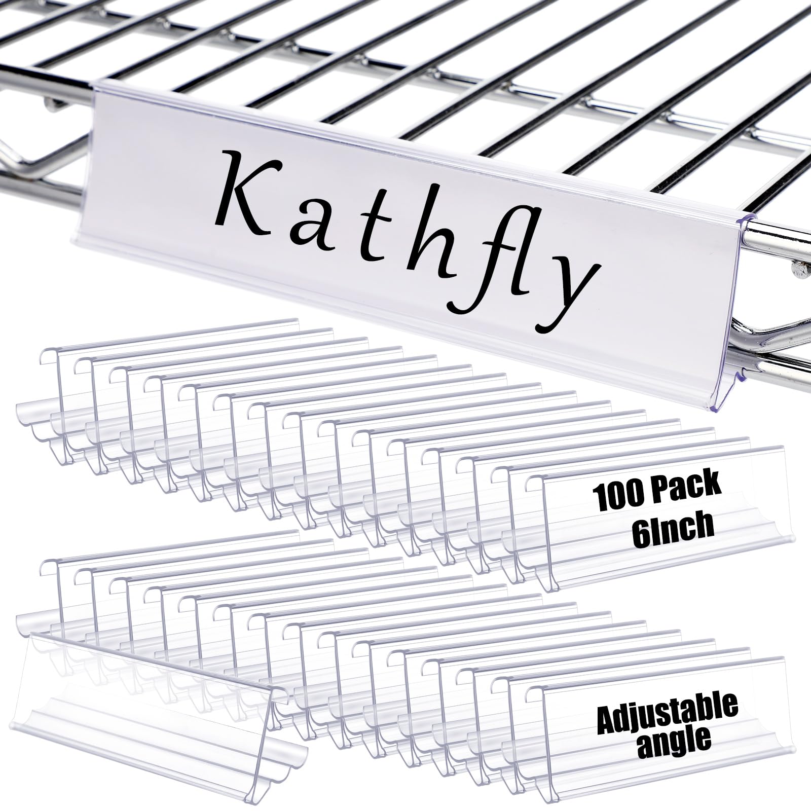 Kathfly 100 Pack Wire Shelf Label Holder 6" Adjustable Shelf Cable Tags