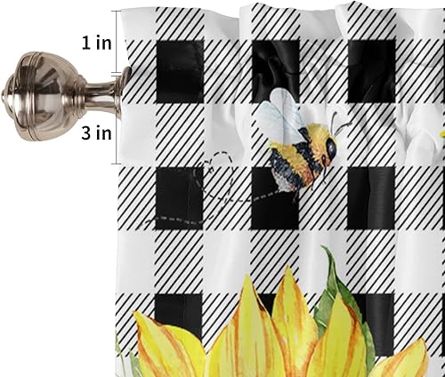 Miniatura 5 de Artwork Store Cenefa de cortina para decoración de ventana de cocina, diseño de búfalo blanco y negro, abeja, girasol, 54 x 18 pulgadas, cenefas con