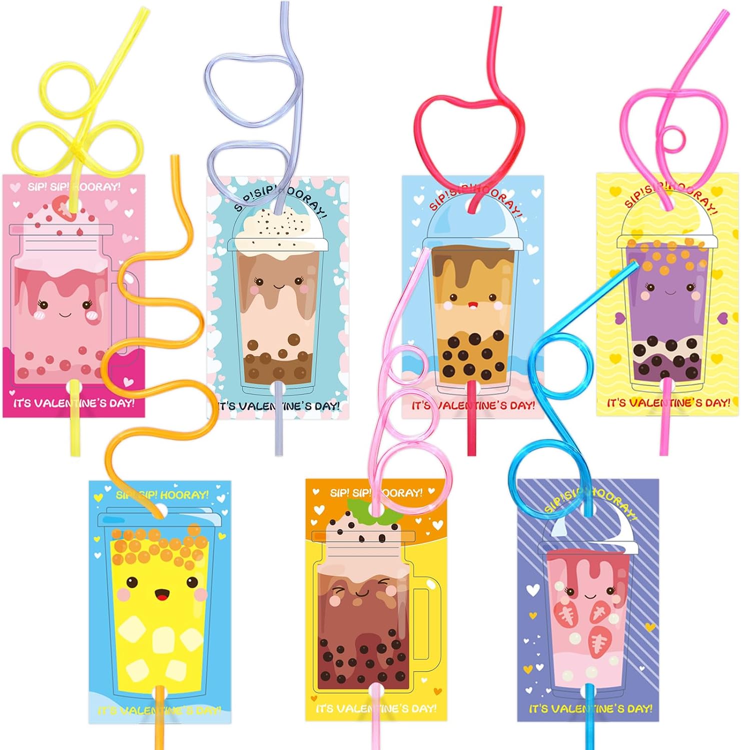 Fancy Land Valentines from Teacher Valentines Cards Silly Straws Kids 28Pcs