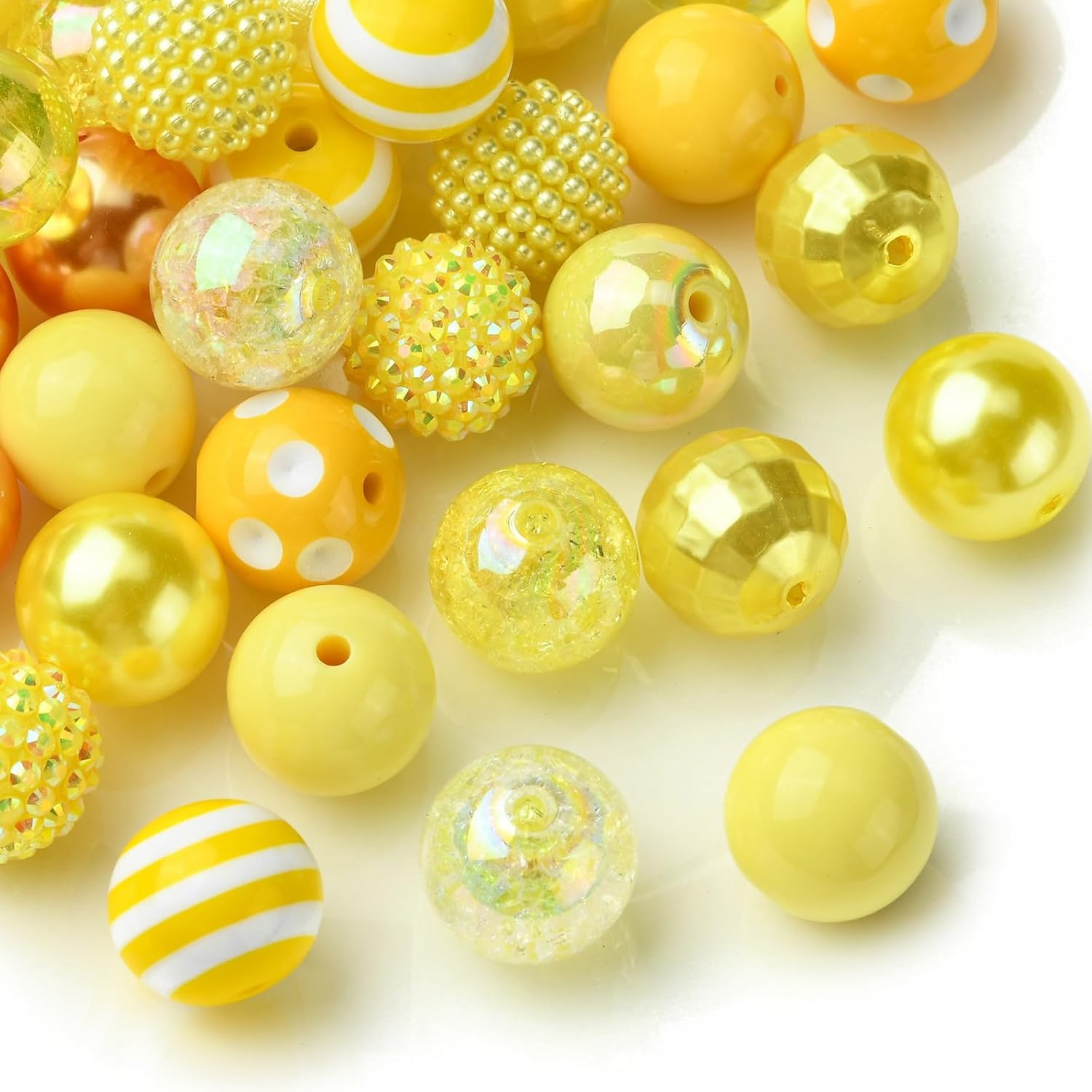 KitBeads 50Pcs Random 20mm Yellow Bubblegum Beads Round Faceted Rhinestone Beads Fall Chunky Gumball Beads for Jewelry Making Keychains Pens Kits - Image 8