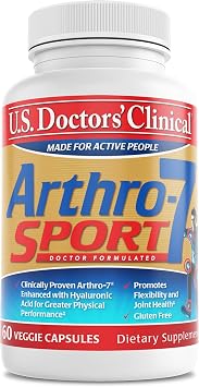 الولايات المتحدة Doctors Clinical Arthro-7 Sport - مزيج AR7 المثبت سريريًا + 100 مجم من حمض الهيالورونيك وفيتامين C للمرونة والتنقل والغضاريف القوية - 60 كبسولة - إمداد لمدة 15/30 يومًا