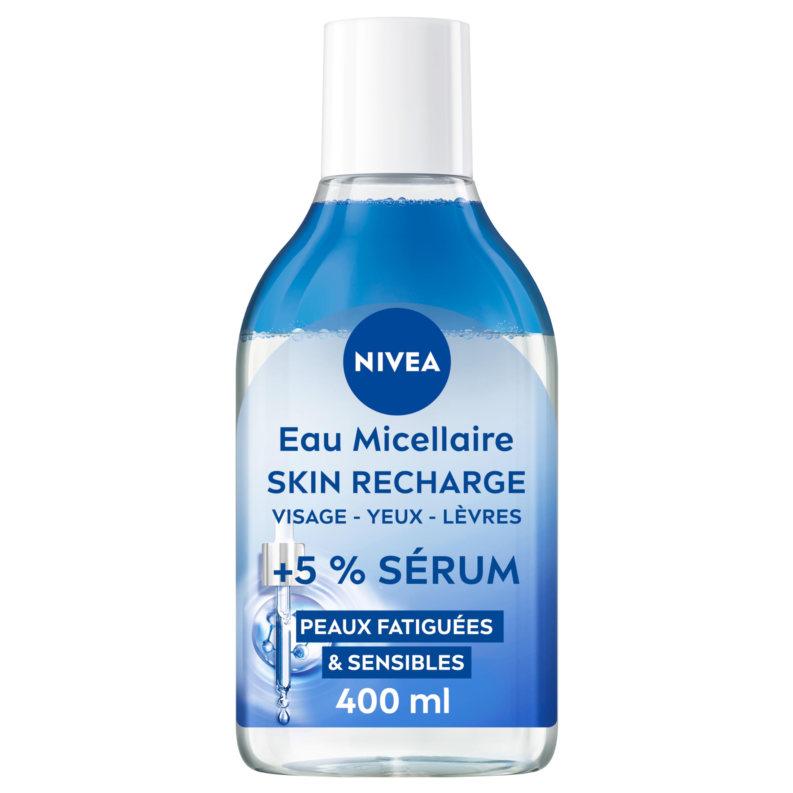 NIVEA - Eau Micellaire Visage Waterproof Skin Recharge - Nettoie En Douceur & Démaquille - Action Régénérante - 5% Sérum Avec Panthénol & Squalane - Peaux D'Apparence Fatiguées & Sensibles - 400 ml