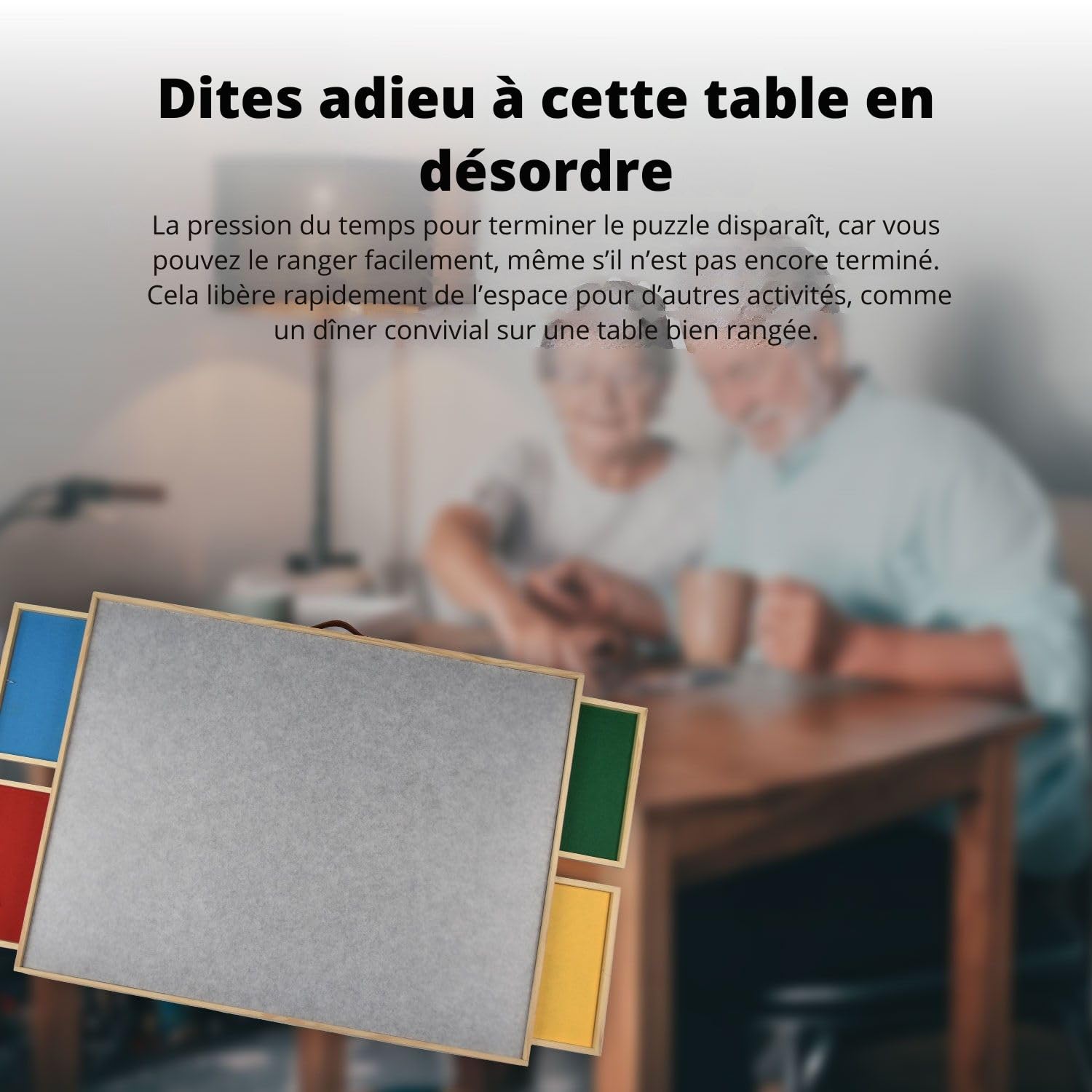 FlinQ Table de Puzzle Inclinable 1500 Pièces avec Plateaux de Rangement 4 Tiroirs Pliable 89x68 cm