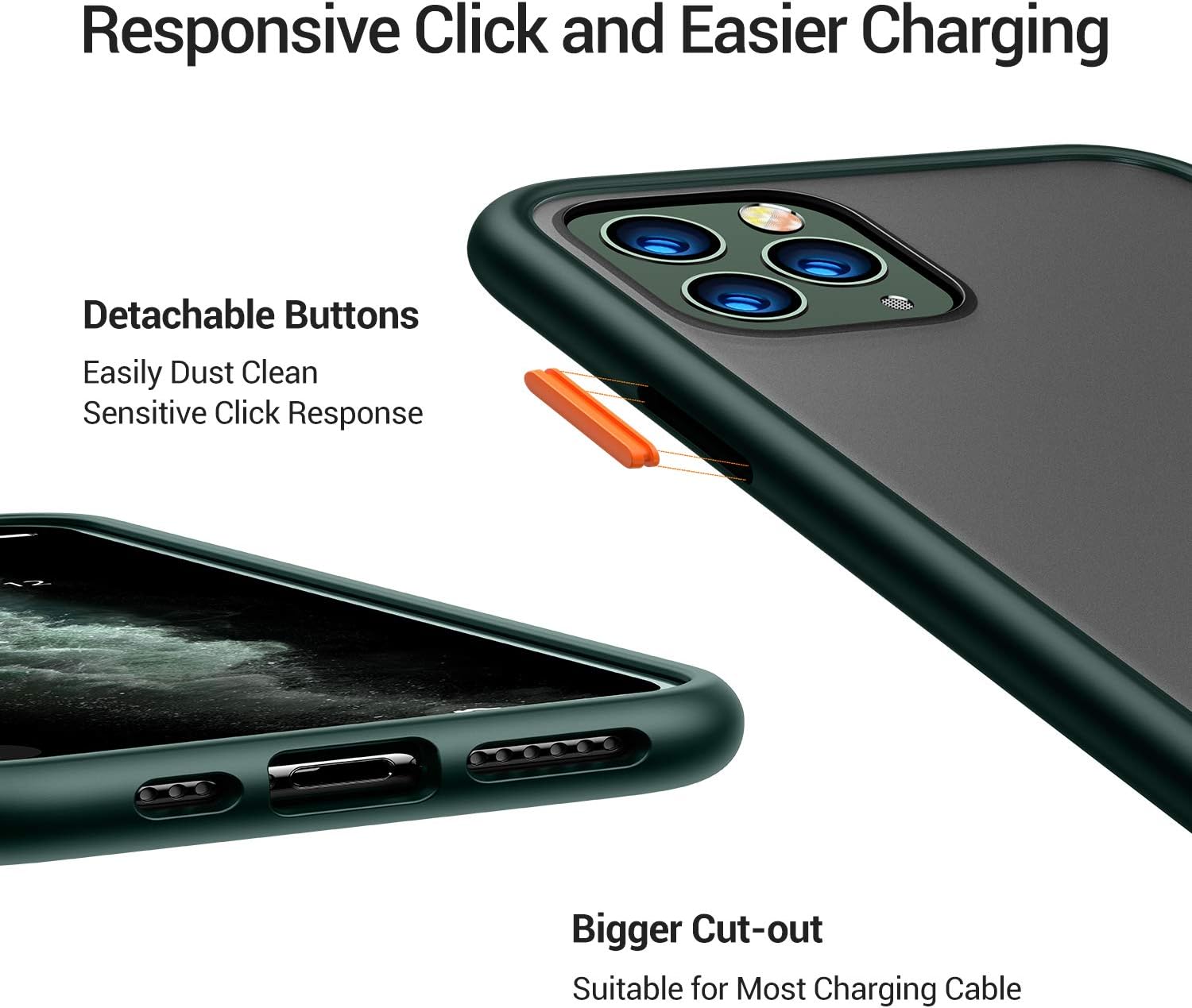TORRAS Shockproof Compatible with iPhone 11 Pro Case, [Military Grade Drop Tested] Translucent Hard Matte Case with Soft TPU Bumper Slim Phone Case Designed for iPhone 11 Pro, Midnight Green