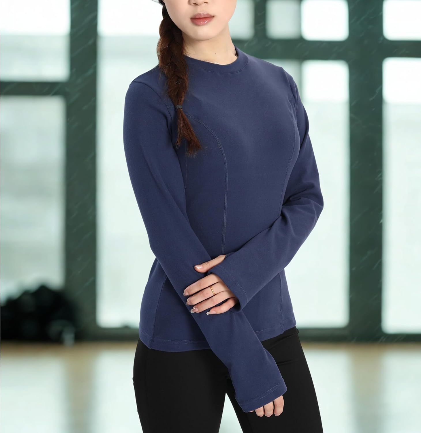 Women’s Thermal Fleece-Lined Long Sleeve Crew Neck Pullover – Moisture-Wicking Base Layer Top, F19S-583