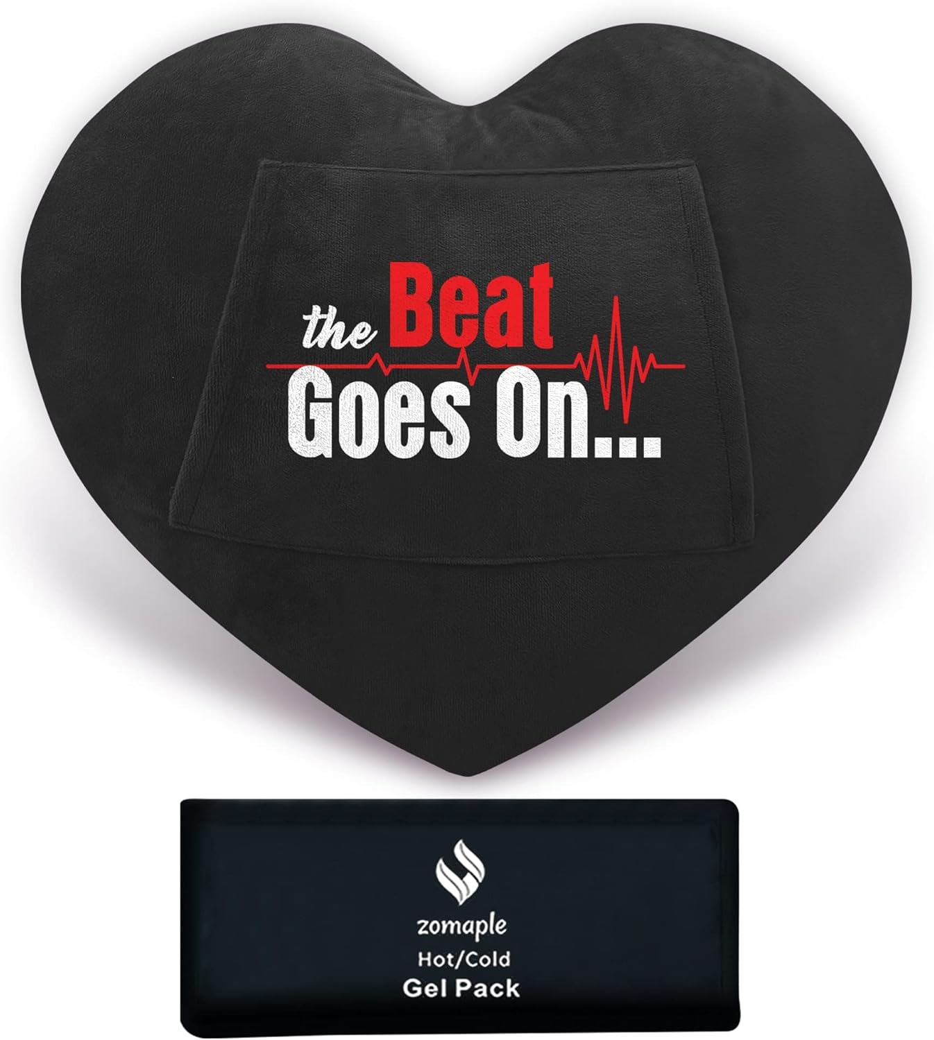 Zomaple Open Heart Surgery Pillow + Gel Pack, Black Printed – Eases Chest Pressure for Calmer Rests – Hot/Cold Relief, Torso Support, Cover Included – Gift-Ready Heart Pillow for After Heart Surgery
