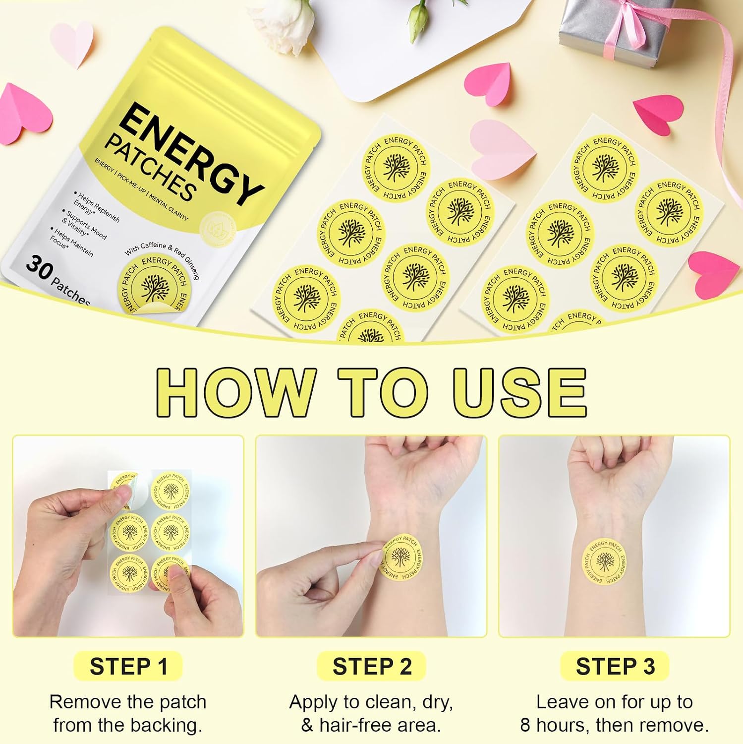 Energy Patches, Plant-Based Formula Patch for Women Men, 30 Patches