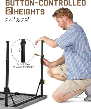 FanttikOutdoor Folding Table Two Heights Adjustable Square Card Table 34, Collapsible Legs & Carrying Handle, Plastic Tables Portable for Camping, Picnic, Office, Party, Grey Zeta S4 Pro
