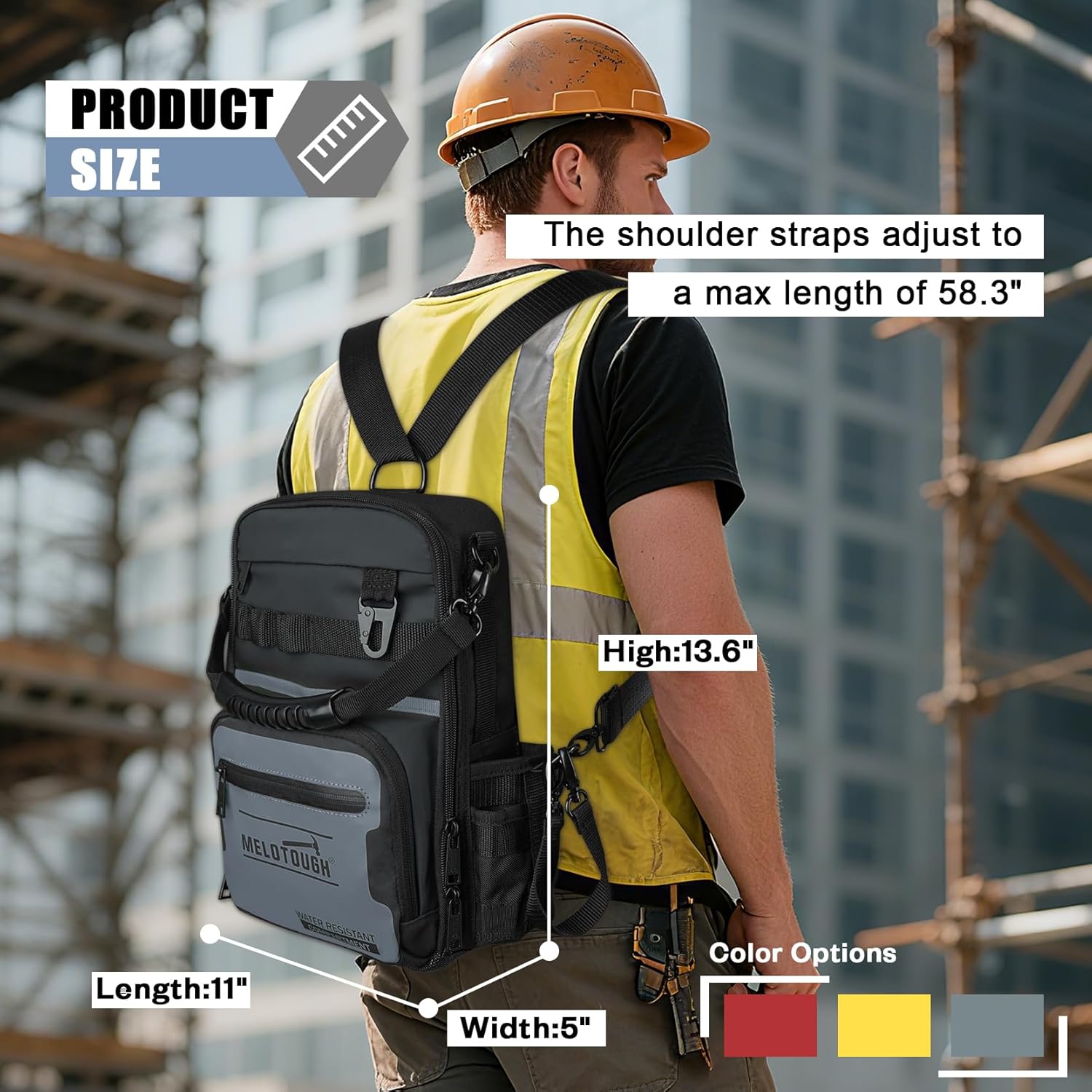 MELOTOUGH Tradesman Pro Drill Pouch Right Handed Drill Holster, Small Tool Backpack for Men 30 Multi-Storage Pockets Heavy Duty Tool Bag Backpack with Dual-Form Shoulder Strap for Electrician, HVAC