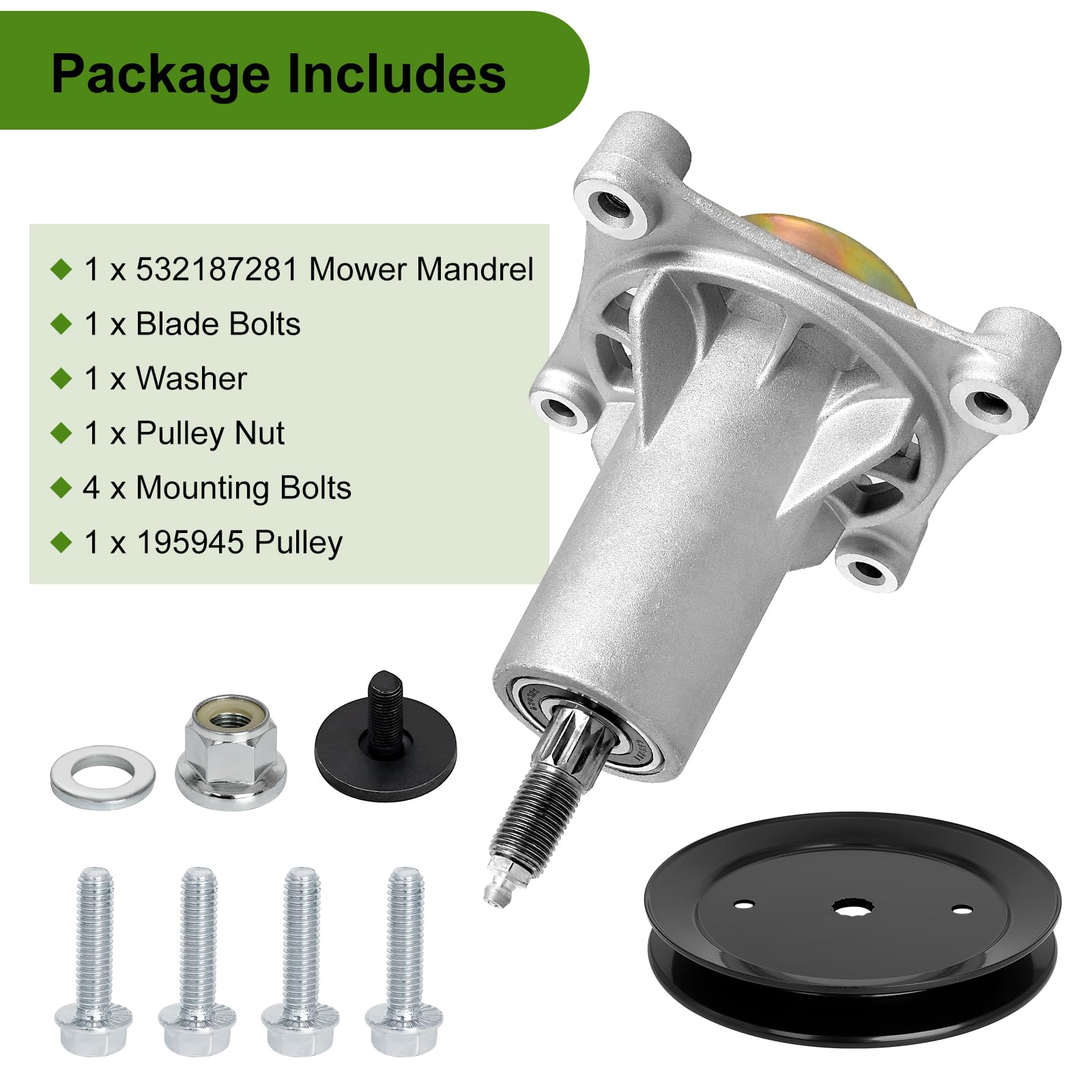SCBHWJ Conjunto De Husillo 187292 187281 192870 532187292 532187281 532192870 Con Polea 195945 197473 Compatible Con Husqvarna 42" 46" 48" 54" Cubierta De Cortacésped