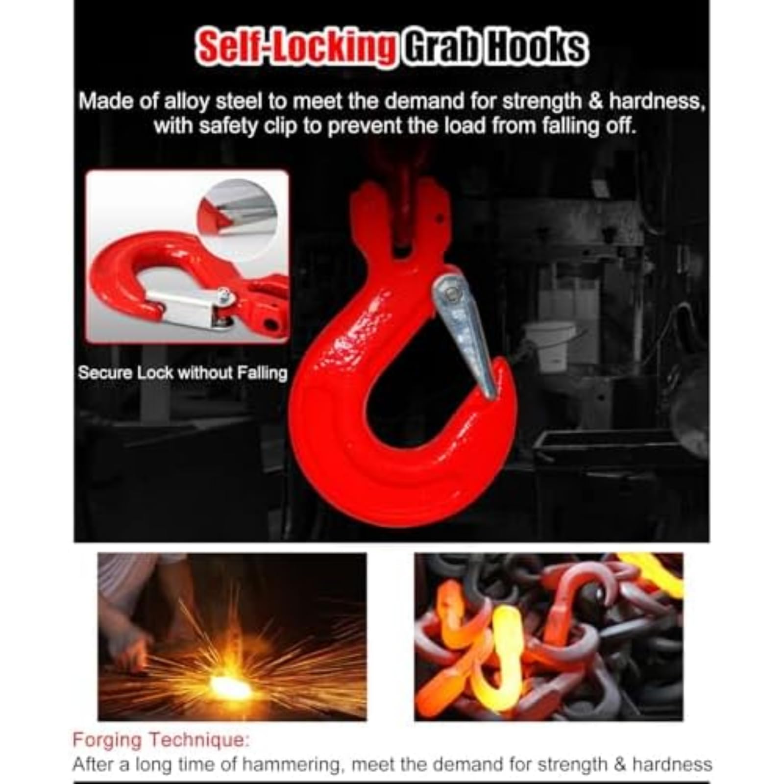 G80 Heavy Duty Chain Sling 6mm Acciaio Rigging Gancio 1 Tonnellata capacità per Il Sollevamento Industriale di Rimotore Sicurezza di Costruzione