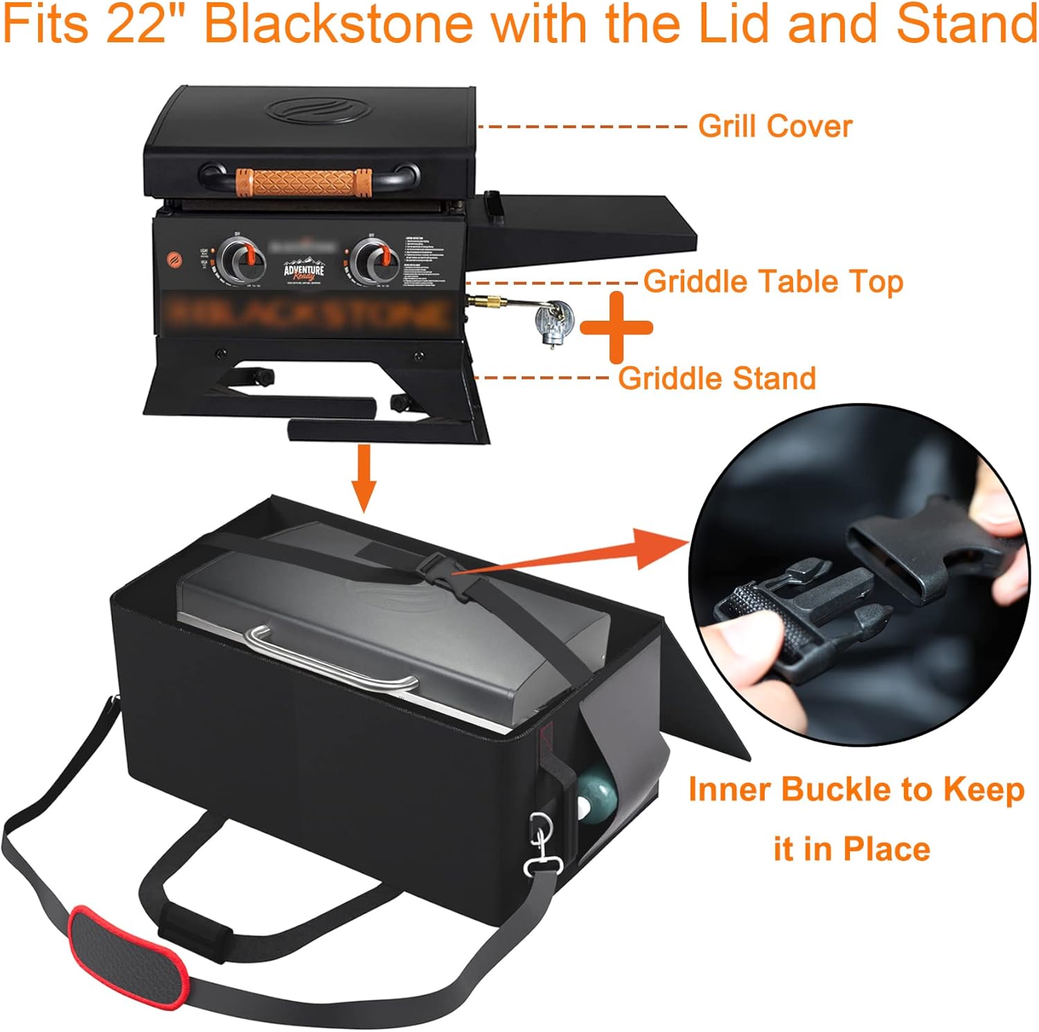 22 Inch Griddle Carry Bag for Blackstone 22 Inch Table Top Griddle with Grill Cover and Stand, Fits Blackstone 22" Grill Griddle with The Lid and Stand Carrying Bag 600D Heavy Duty Water-Resistant