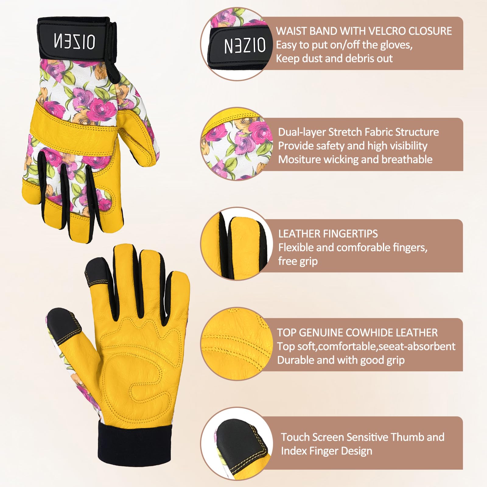 5088 Gants De Jardinage En Cuir Résistant Aux épines Pour Fe