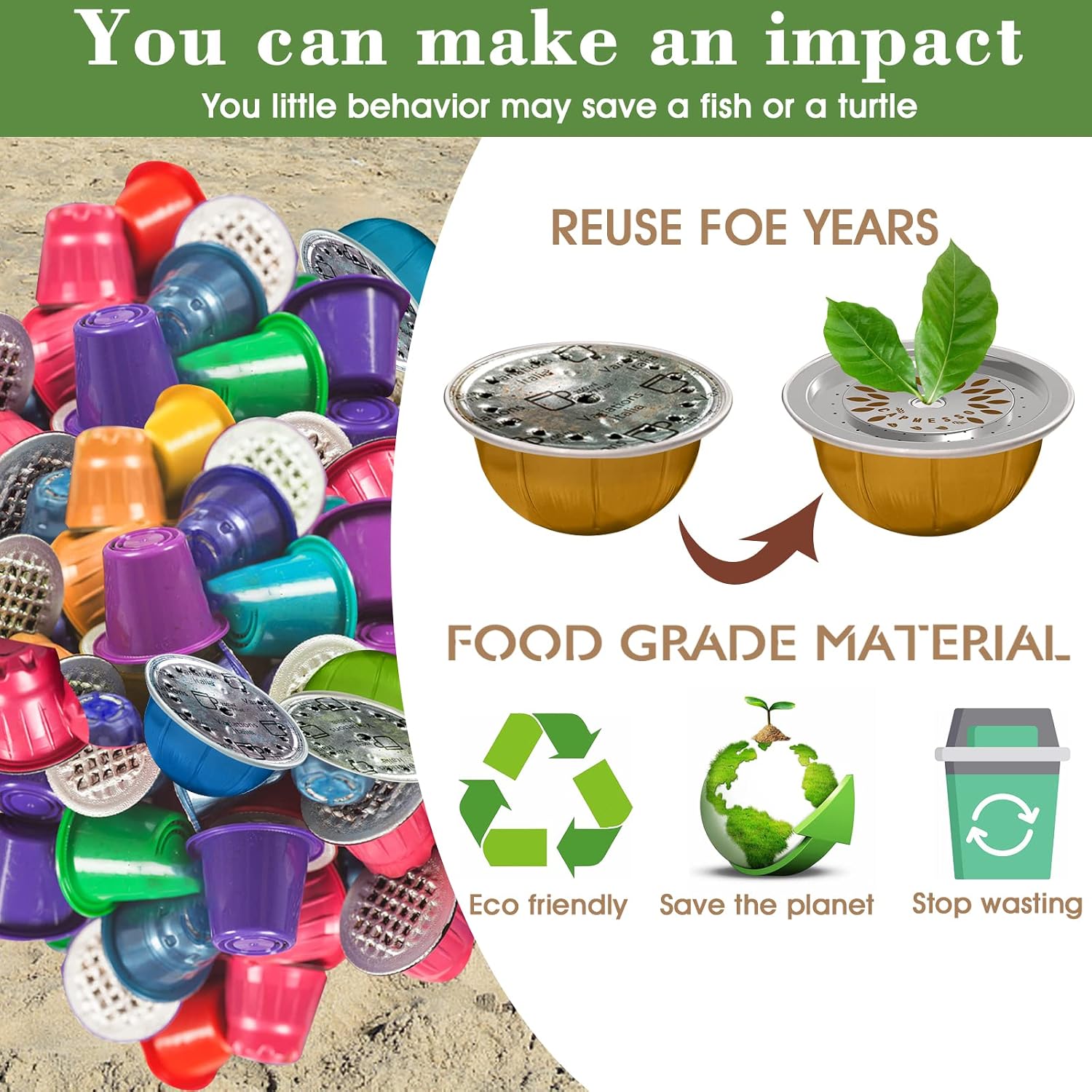 CAPMESSO Reusable Coffee Capsule Lid to Reuse Vertuoline Pods,Refillable Vertuo Capsules Cap Disc on All VertuoLine Machines- Bottom Capsules are Not included! (2*CAPS + 1*BRUSH)