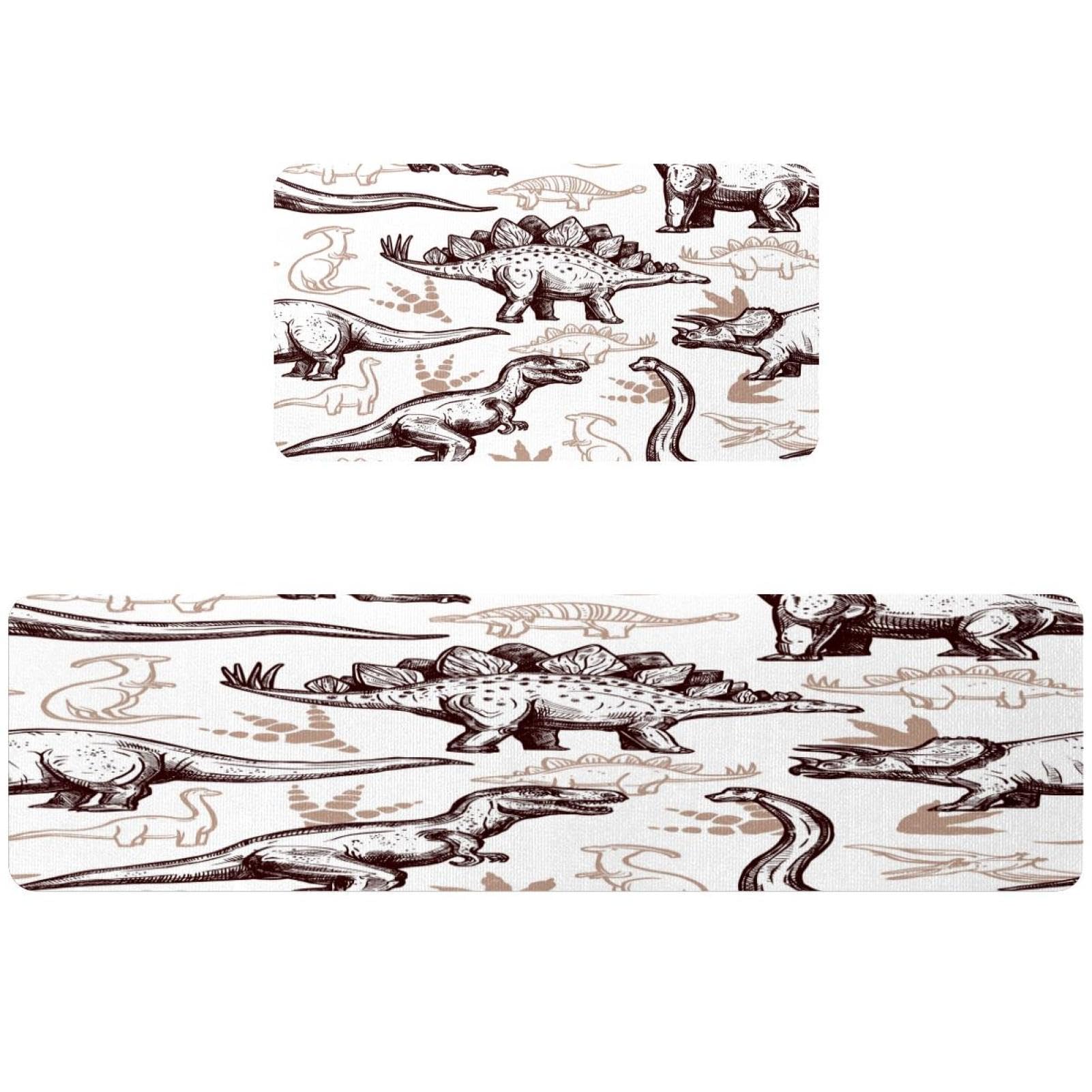 Tapis de cuisine antidérapant lavable absorbant motif dinosaures lot de 2