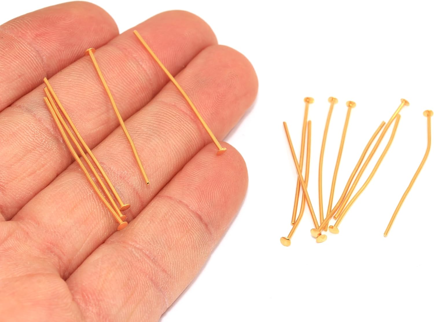 35MM 18K Gold Plated Head Pins Flat Head Jewelry Pins Beading Needles DIY Craft Findings 25/50/100/200 PCS (100)