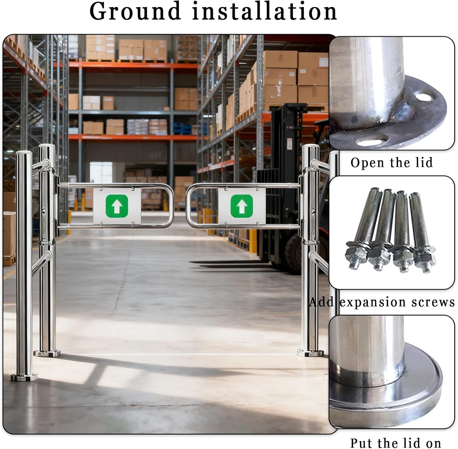 180° Manual Pedestrian Gate Stainless Steel Double-Swing Security Door Automatic Closing Metal Gate for Market Outdoor Access Gate (180cm x 100cm)