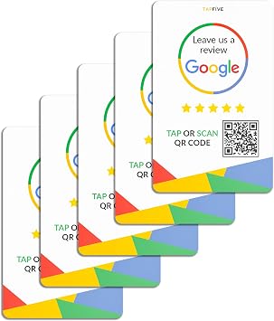2X 5-Pack Bundle: Google Review Tap Cards + Google Review Tap Stickers by TapFive - Reusable Smart Tap NFC & QR for Instant Reviews - iPhone & Android - Boost Business Reviews Quickly