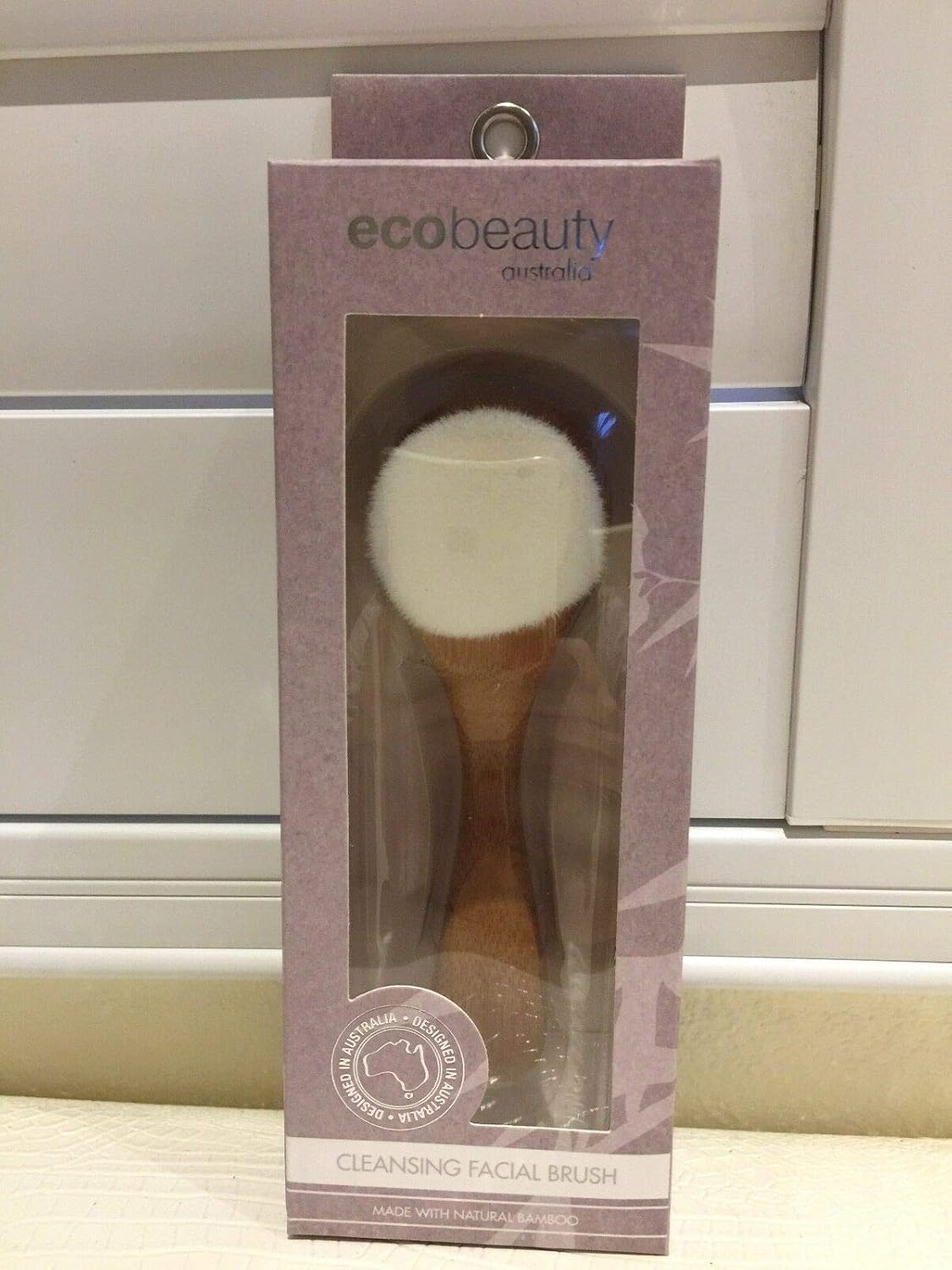 CLEANSING FACIAL BRUSH by ECOBEAUTY Australia WHITE Bristles Bamboo 6" FACE