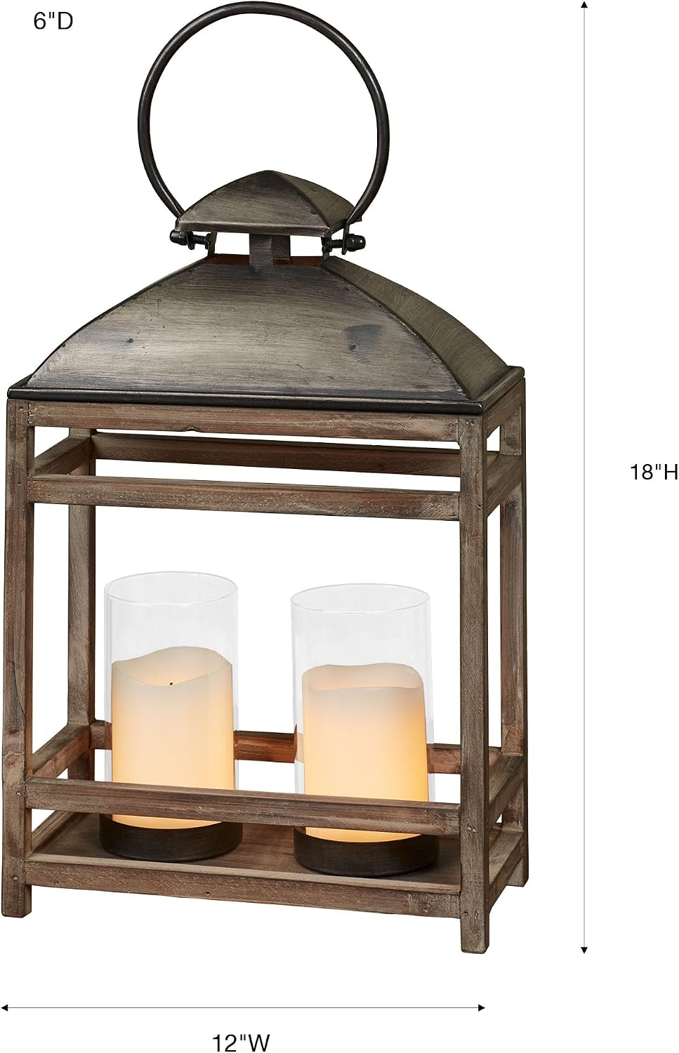 Blaine Candleholder Metal and Wooden Lantern Gray Small 12" Wx6 Dx18 H Small