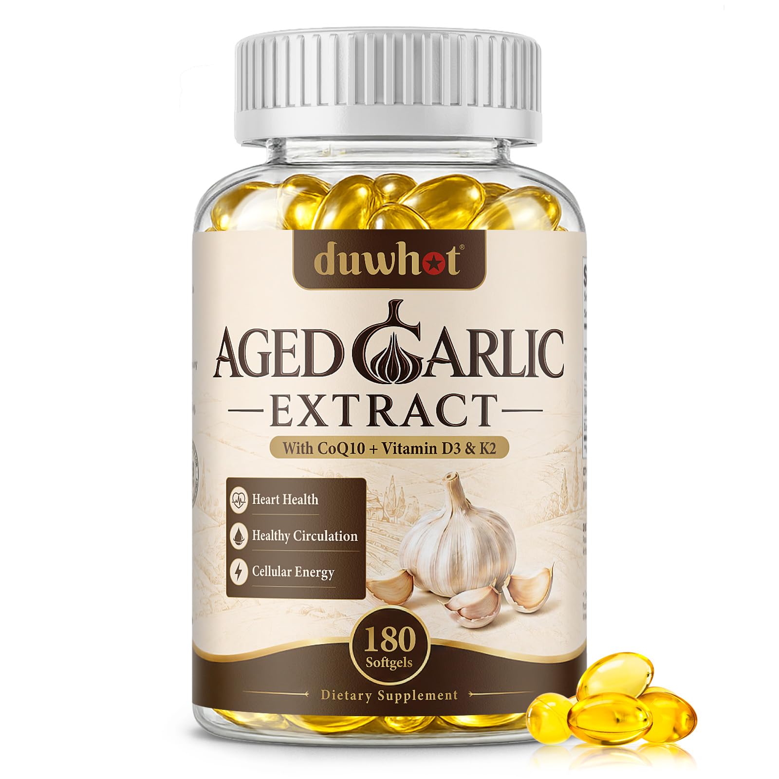 duwhot Odorless Aged Garlic Extract Capsules, 180 Softgels