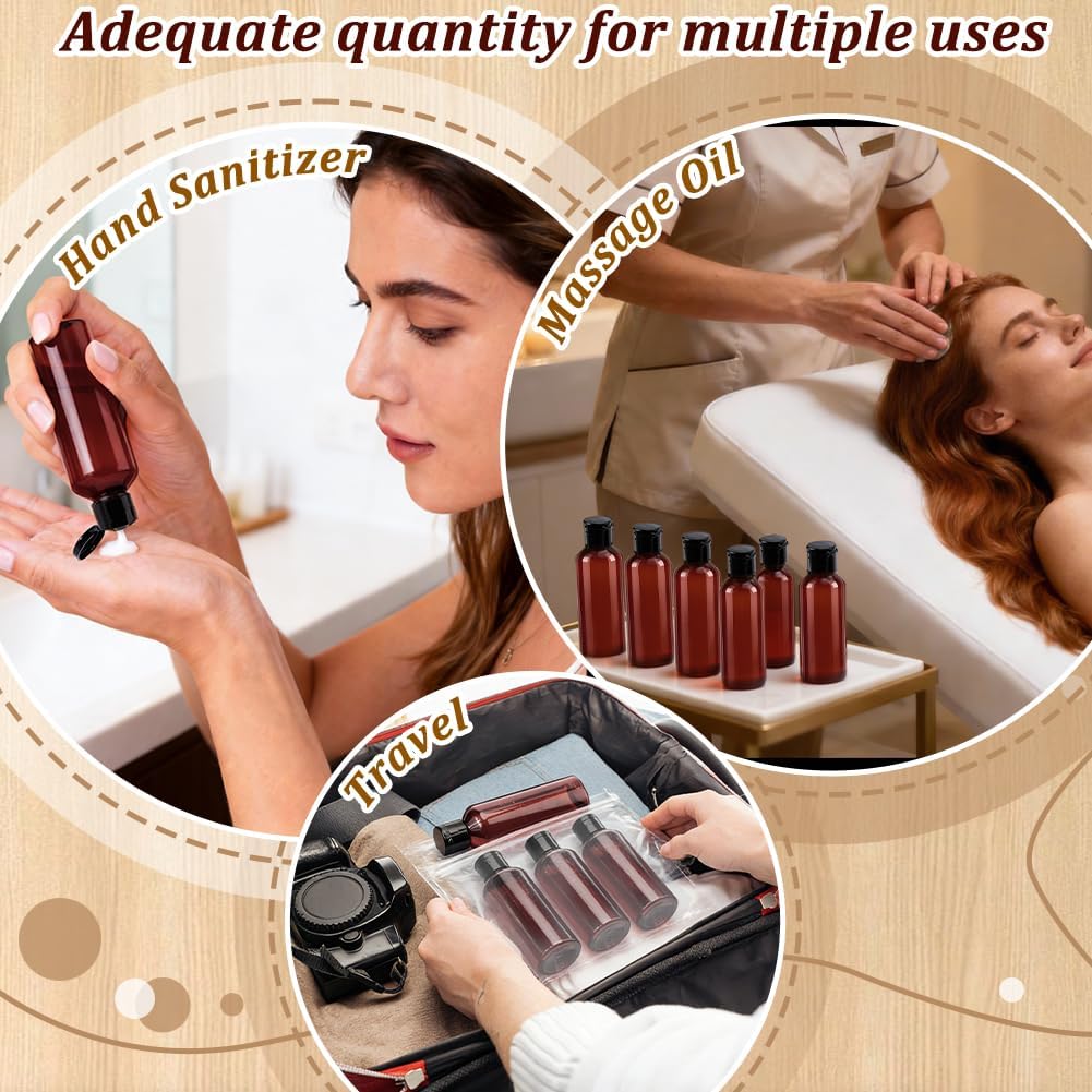 60 Pcs 4oz Plastic Bottles, Coconut Brown Plastic Squeeze Bottles with Disc Top Flip Cap Refillable Containers Small Travel Toiletry Bottle with Dropper Funnel and Dispenser for Toiletries