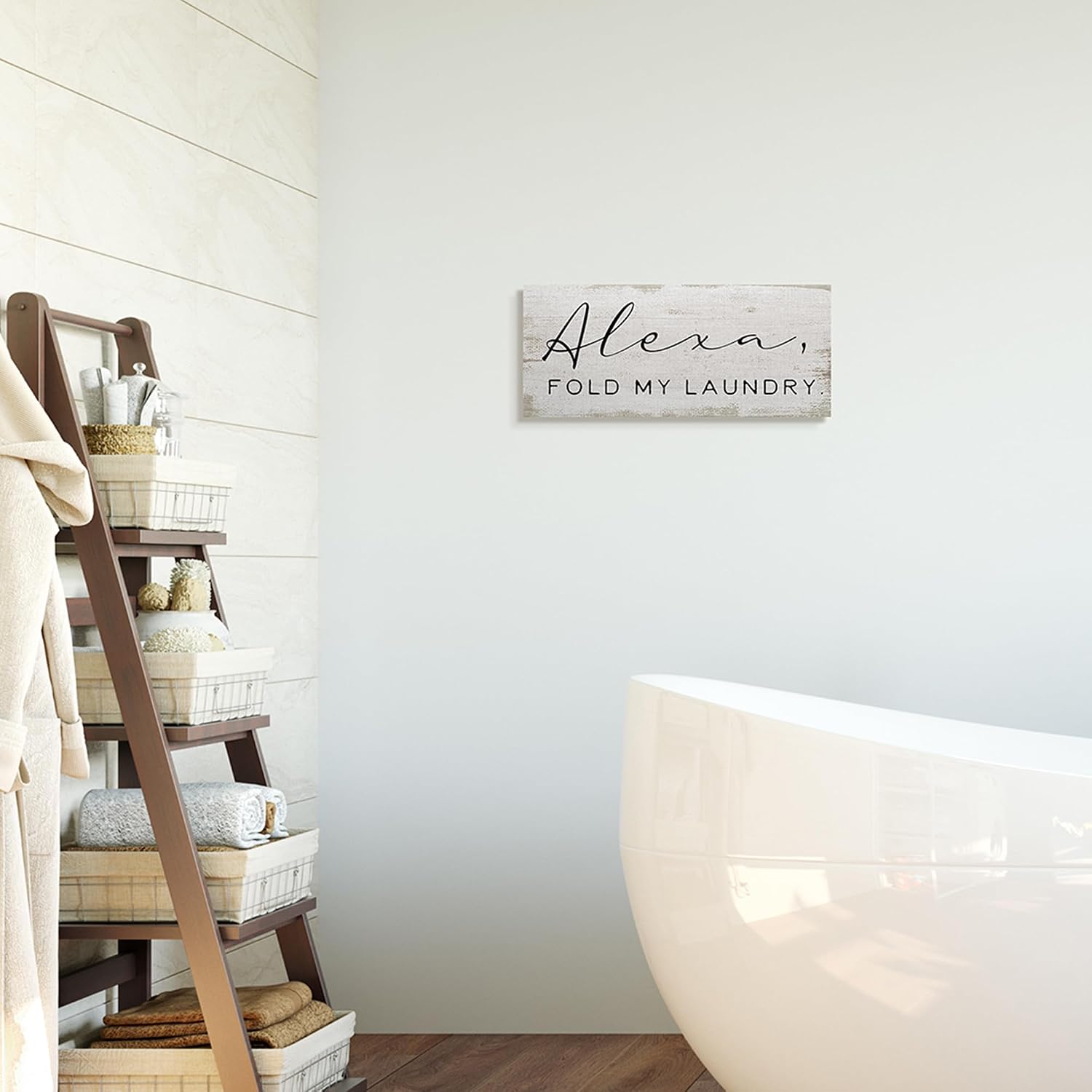Stupell Industries 'Alexa Fold My Laundry Funny', Canvas Art, 30 x 13 Inches, Easy to Hang and Sturdy, Made in USA, by Lil' Rue