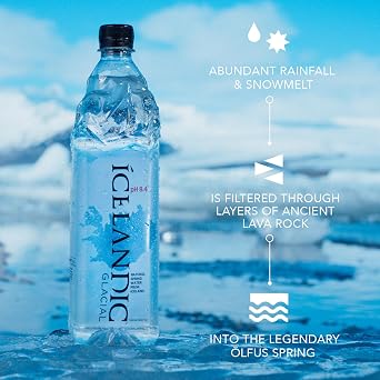 Icelandic Glacial Premium Still Water 500ml Recycled PET Bottles x 24 Per Pack – Alkaline/Low PH, Recycled Packaging, BPA Free, Carbon Neutral from Icelandic Spring. Low TDS and Mineral Content.