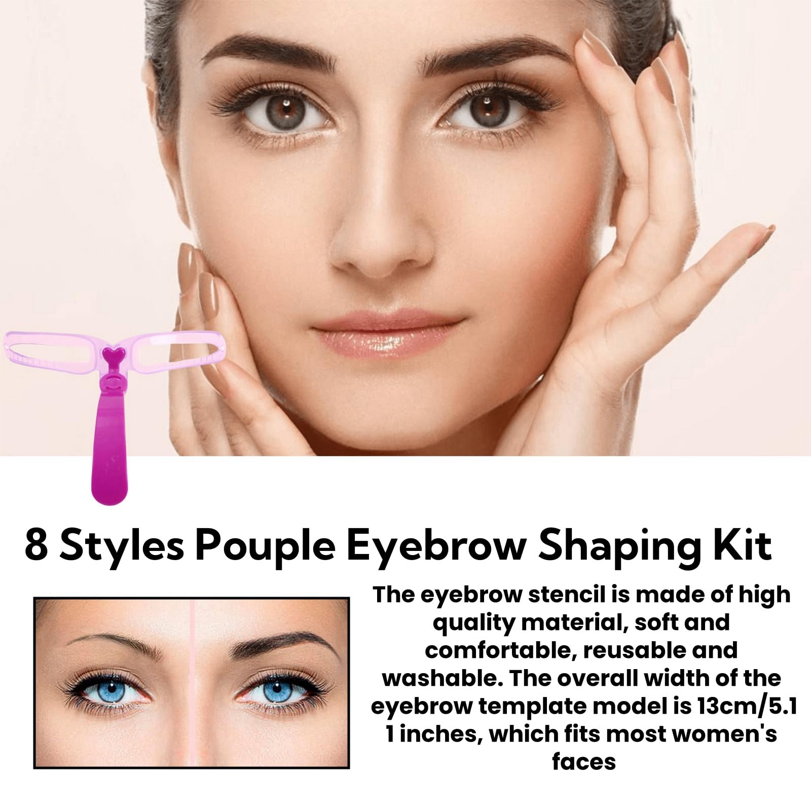 Pouple 8 Styles Eyebrow Shaping Kit - Reusable Stencil With Handle and Strap, Template for Beginners Colours Included - Image 3