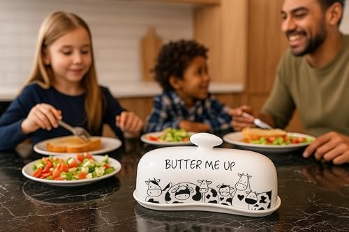 Miniatura 6 de Mantequillera con tapa, plato de mantequilla con tapa para encimera, mantequilla blanca con capacidad para hasta 2 varillas, soporte para