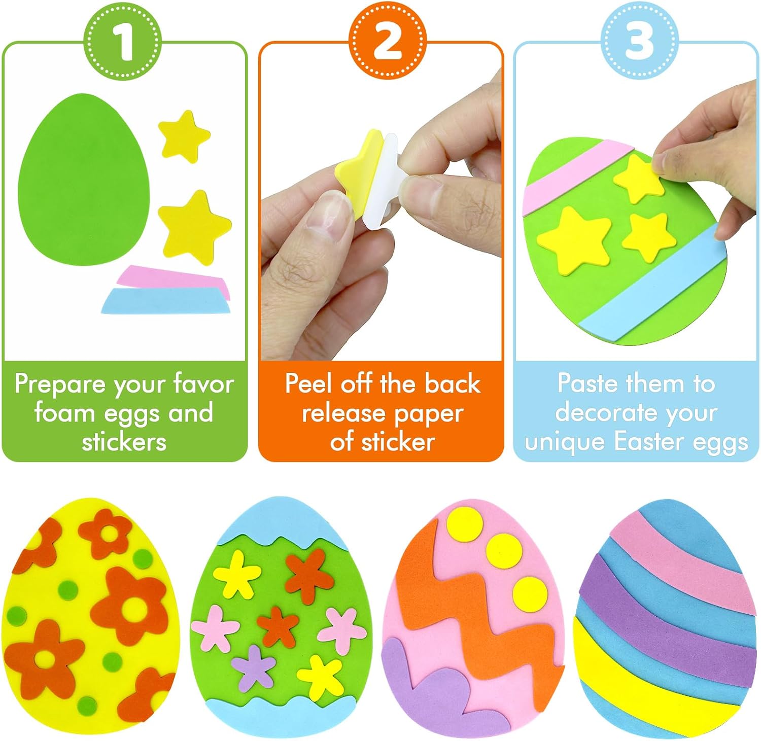 Hifunwu 24 Pcs Foam Easter Eggs for Crafts Easter Foam Stickers Crafts Party Favors Supplies