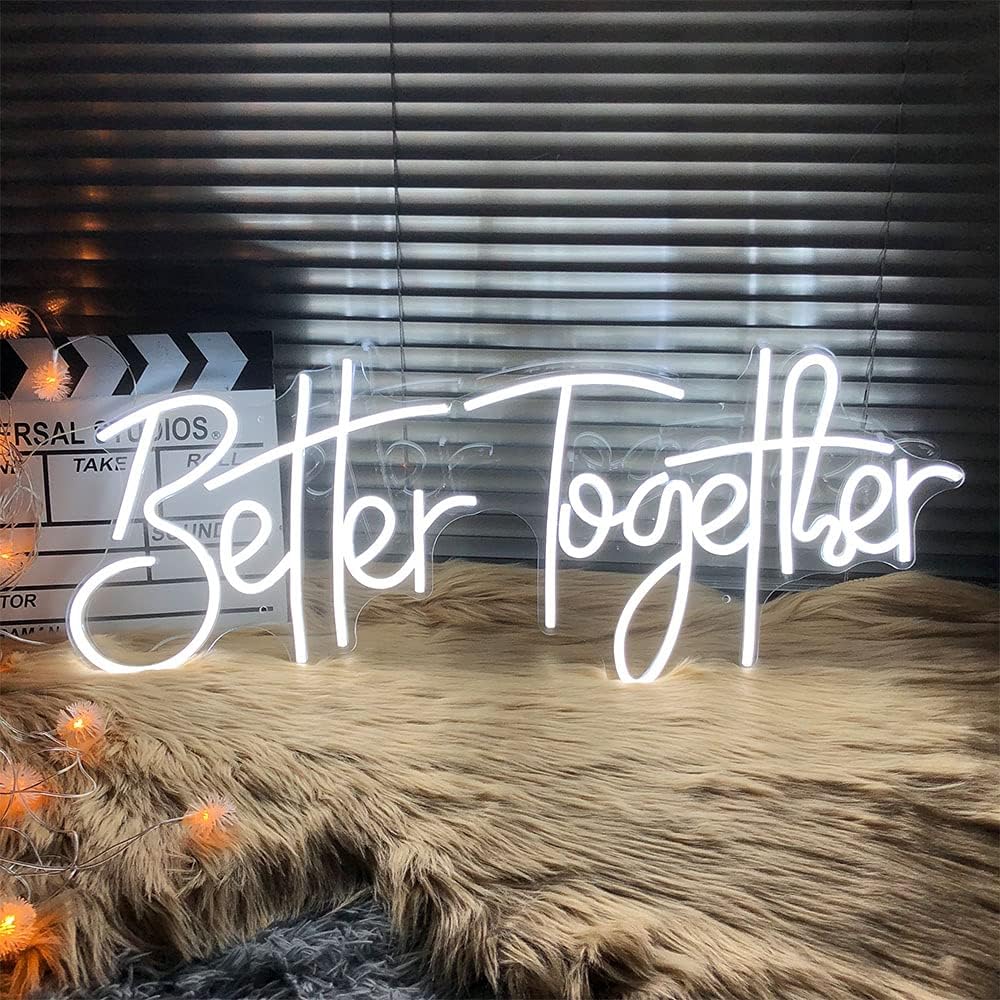 Better Together Neon Signs for Wedding Party Decoration Dimmable Cold White LED Light Signs for Bedroom Wall Decor Neon Lights(20X8")