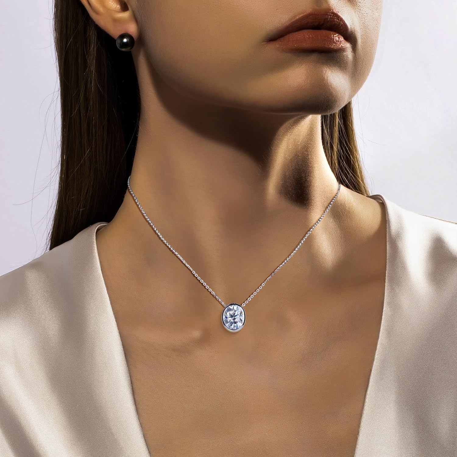 Moissanite 0.5-3ct Necklaces 18K White Gold Plated 925 Sterling Silver Bezel Set Round Cut D Color VVS1 Lab Created Diamond Solitaire Pendant Necklace for Women Men GRA Certified - Image 6