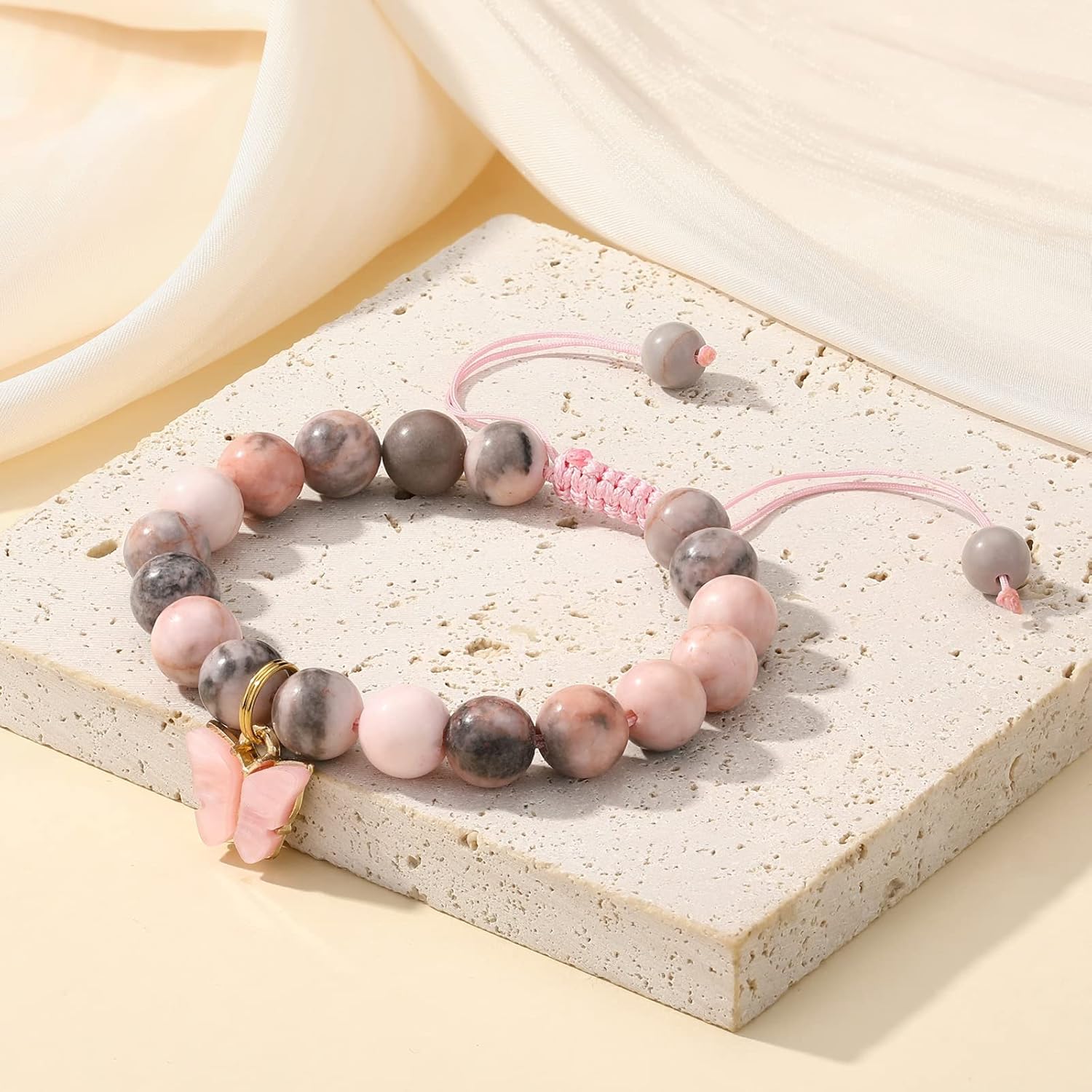 MIXJOY Pink Natural Stone Braided Bead Bracelet for Teen Granddaughter Daughter Niece, Jewelry Gifts for Birthday Cute Stuff Trendy Things - Image 6