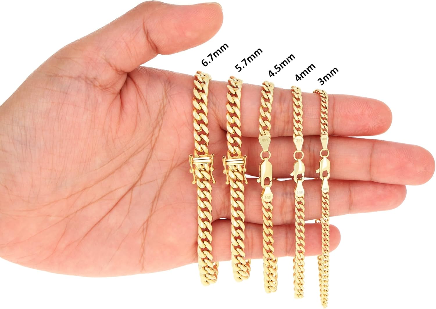 Nuragold 14K Real Yellow Gold Miami Cuban Lightweight Link Chain Bracelet 7"-9" (3mm-12.6mm) Italian Jewelry for Men & Women