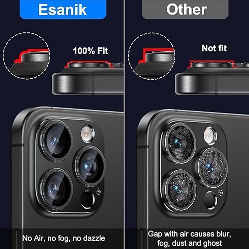 Miniatura 3 de Esanik Paquete de 2 protectores de lente de cámara para iPhone 15 ProiPhone 15 Pro Max, carcasa de aleación de aluminio mate de vidrio templado,