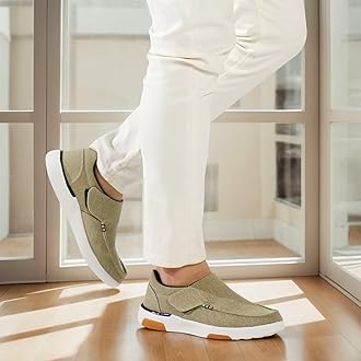 OrthoComfoot Mens Casual Orthopedic Slip-On, Comfort Supportive Loafers for Foot and Heel Pain Relie, Lightweight Walking Shoes for Easy Slip-On/Off Khaki Size 9.5