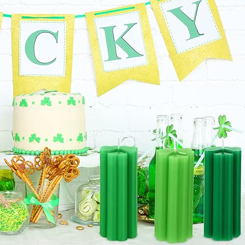 Miniatura 5 de 3 velas de trébol del día de San Patricio velas de trébol de cuatro hojas velas grandes de la suerte regalos de vacaciones para el día de San